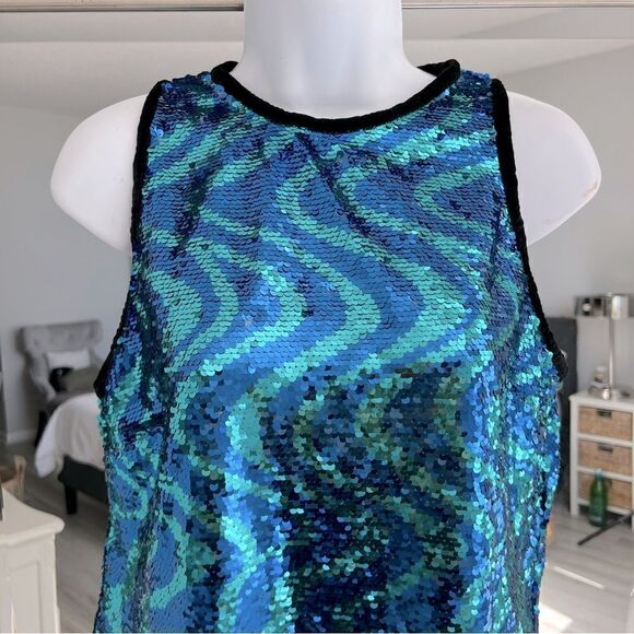 ZARA WOMAN SEQUINNED TOP WITH TRIMS BLUE / GREEN SIZE M. - Picture 4 of 9